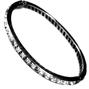 Art Deco Channel Set Sterling Stone Hinged Bangle Brace